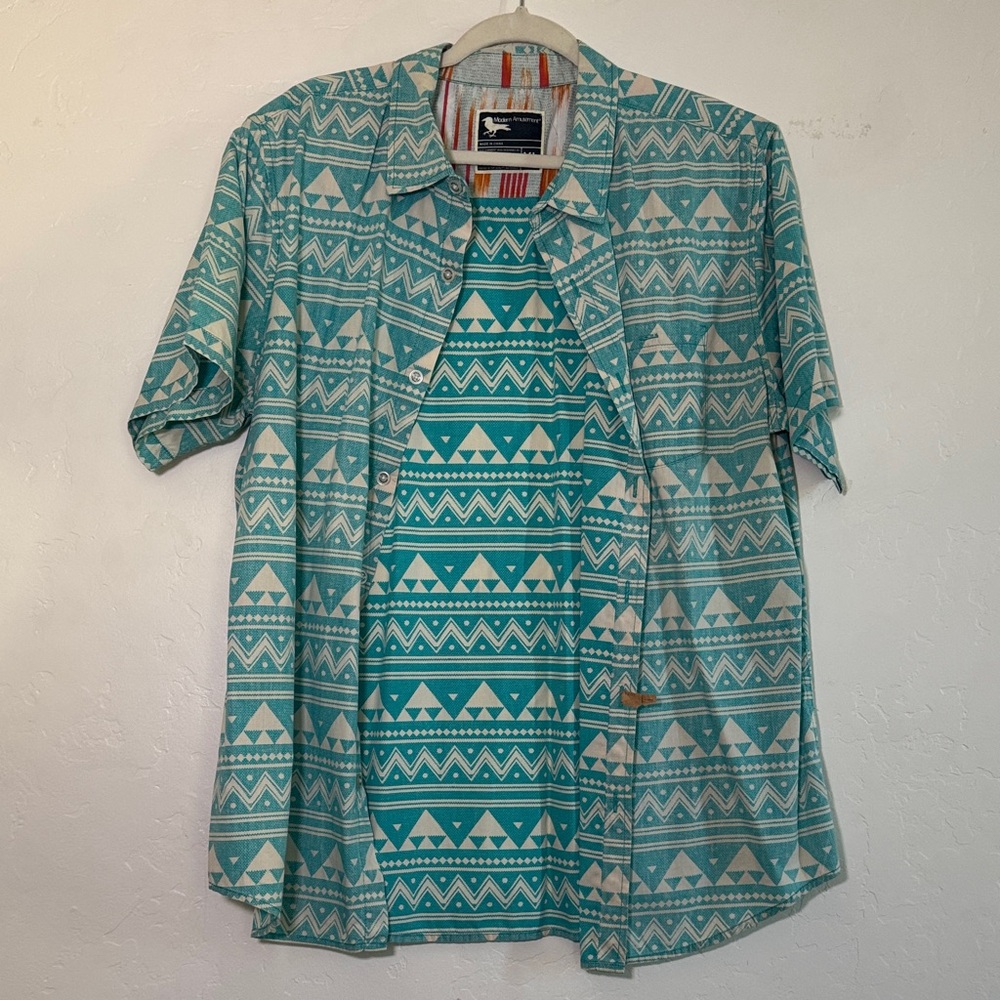 Modern Amusement Teal and White Patterned Men's Shirt